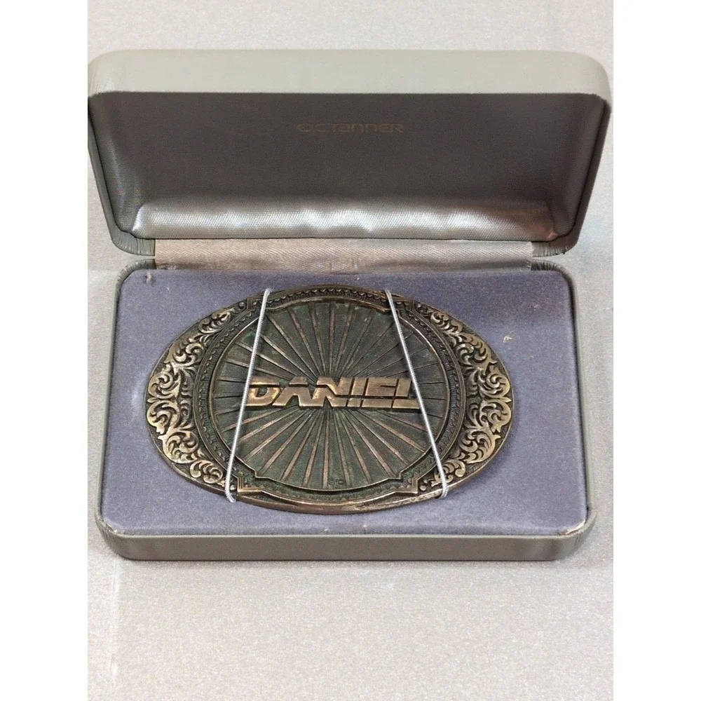 Vintage 1981 OC Tanner Solid Brass Belt Buckle Daniel Personalized Boxed USA